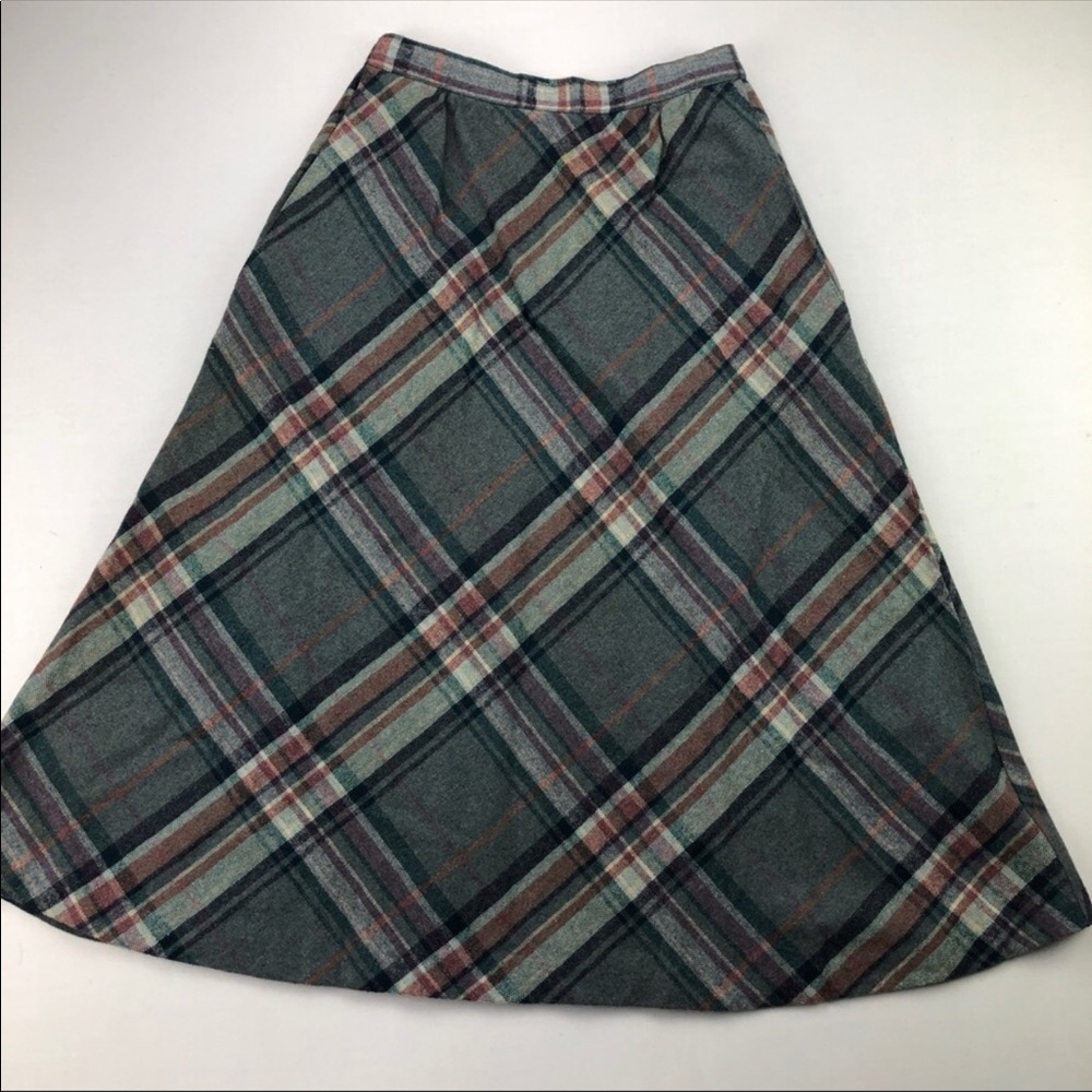 Vintage Wool Blend Plaid A-Line Skirt EUC